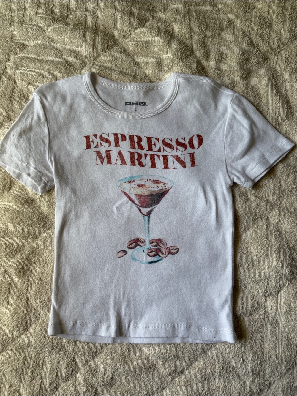RSQ White Tee with Red Espresso Martini Graphic